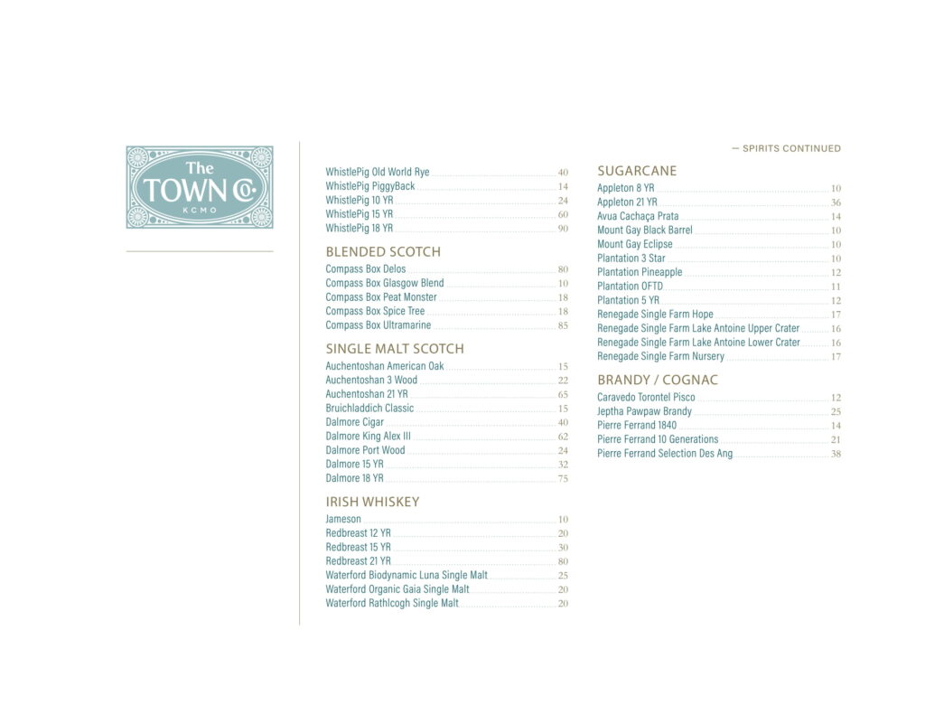 The Town Company cocktail menu page 3